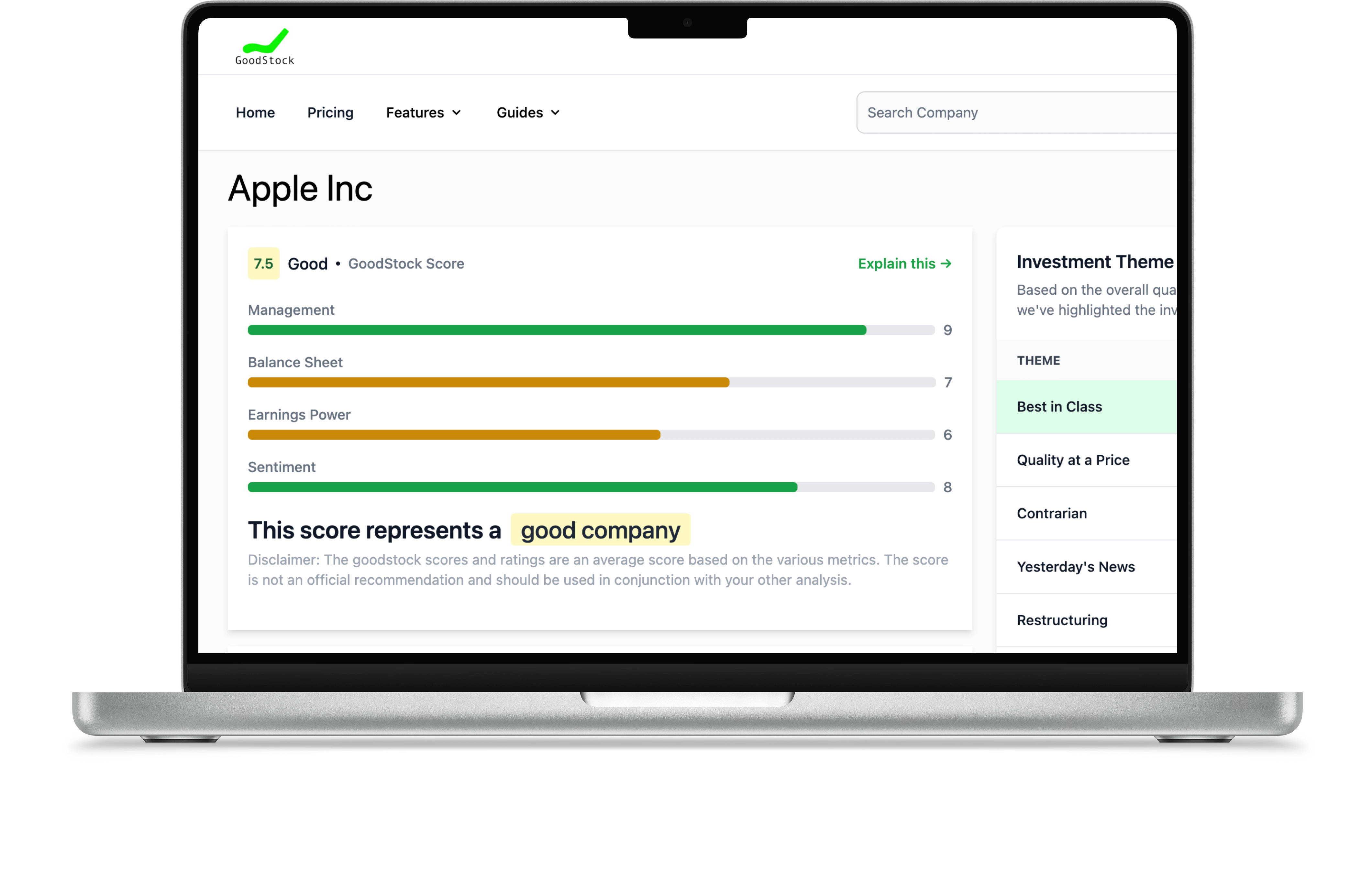 Goodstock Score Screen Mock